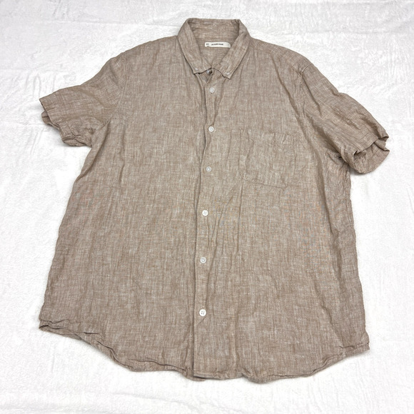 Everlane Linen Shirt Mens Large Brown Button Down Short Sleeve Breathable - Picture 1 of 7